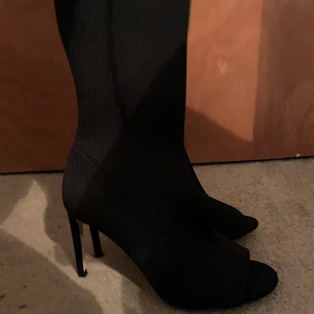 Zara OTK black peep toe tech knit boots sz 9